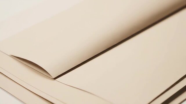 Neatly stacked beige paper sheets with one page elegantly curled upwards creating subtle shadows