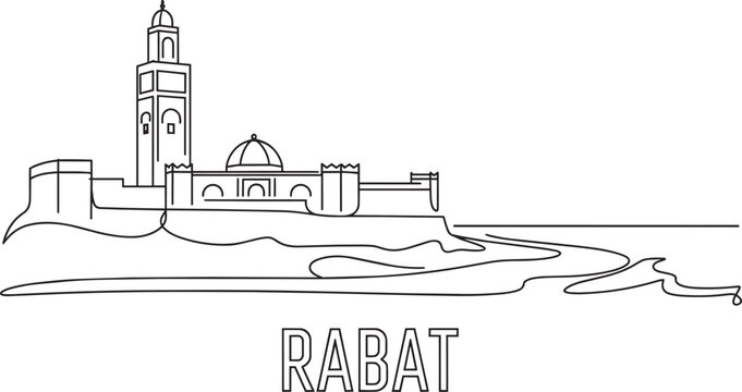rabat morocco city skyline continuous line art drawing with hassan tower