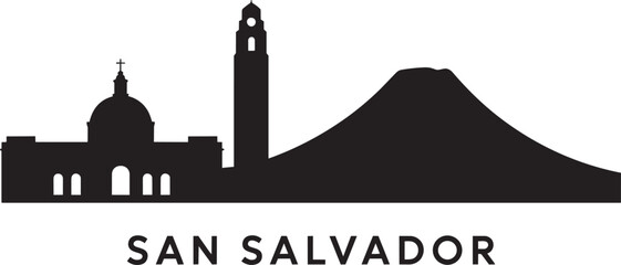 San salvador skyline silhouette with cathedral dome bell tower and san salvador volcano peak © lok0077