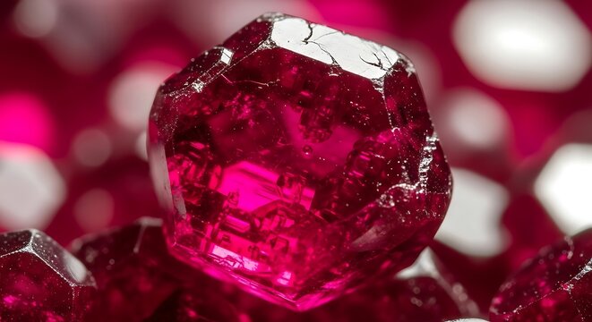 Macro red beryl (bixbite) hexagonal crystal faces deep raspberry red, ultra-rare Utah mineral