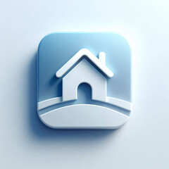 Minimalist home icon, modern UI design, clean vector style, rounded corners, soft shadow, blue gradient, centered on white background, flat design, high resolution, app icon style