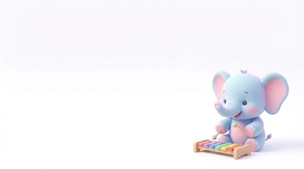 Cute 3D Baby Elephant Playing Xylophone Isolated on White