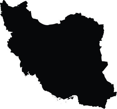 Black silhouette map of Iran isolated on white background, highly detailed middle eastern country border outline for cartography and graphic design