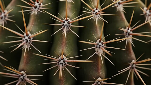 Close-up of a spiky, green cactus with brown and white thorns radiating outward