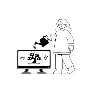 Minimalist line art illustration for technology theme or Modern outline graphic element with aesthetic design or illustration
