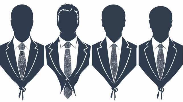 Silhouettes of suited figures. Each wearing a tie. Their ties are textured. Some have a bow