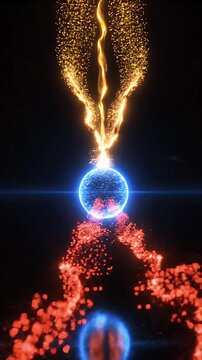 Abstract CGI Visualization of Energy Flow and Transformation with Glowing Particles and Lightning Strikes
