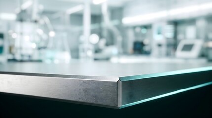 Fototapeta premium Modern Lab Table Background with Blurred Sci-Fi Tech