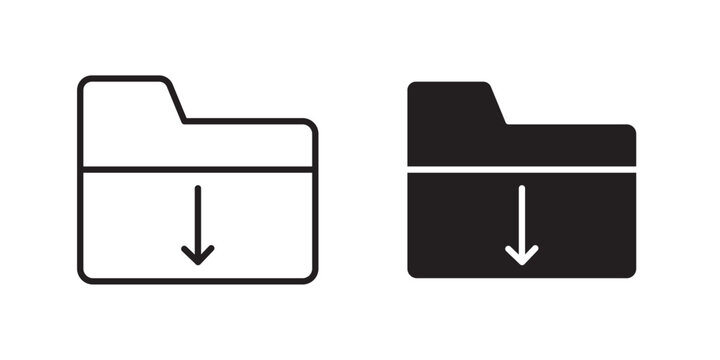 Folder Download Icon for file transfer storage and data management use in UI UX websites apps and systems Vector illustration with stroke and fill on a white background.