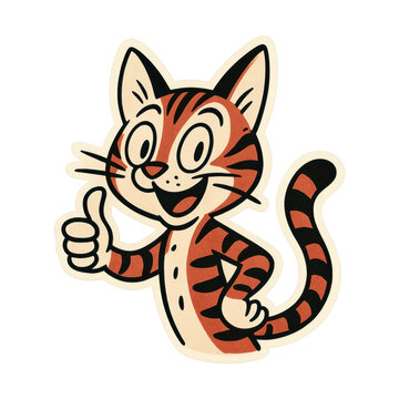PNG Retro cartoon cat thumbs-up