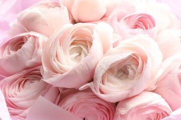 Fototapeta premium Bouquet of beautiful ranunculus flowers as background, closeup