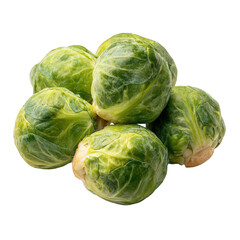 Fototapeta premium Fresh green Brussels sprouts stacked isolated on transparent background