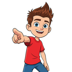 Fototapeta premium Young Boy Pointing with Excitement in a Fun Cartoon Style