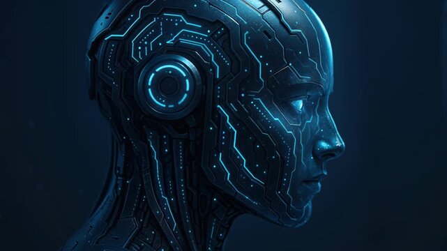 Cybernetic Human: A captivating image showcases a futuristic cyborg with intricate circuit board-like patterns embedded across its metallic skin.