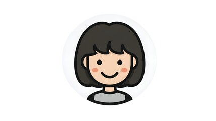 Cute Cartoon Girl Avatar with Short Black Hair and Smiling Face.