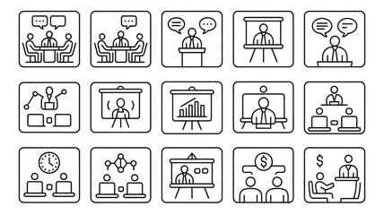 Fototapeta premium Set of corporate business meeting icons isolated on white background