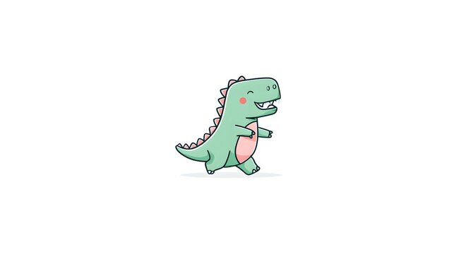 Cute cartoon green dinosaur walking happily with a smile.