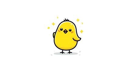 Cute Cartoon Yellow Chick Standing Isolated on White Background.