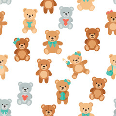 Obraz premium Cute Baby Bear Pattern with Adorable Teddies for Kids Fabric Wallpaper and Gift Design