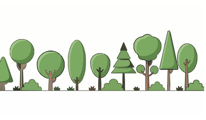 Funny cartoon forest seamless panorama with green trees comic game background vector © Wahida