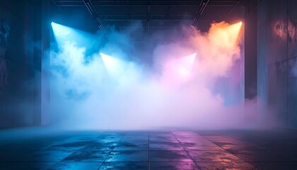 Naklejka premium Dramatic Stage Lighting and Smoke Creates an Atmospheric Scene.
