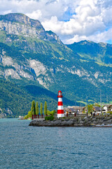 Fototapeta premium Hafen Unterterzen Gemeinde Quarten am Südufer des Walensees, Kanton St. Gallen