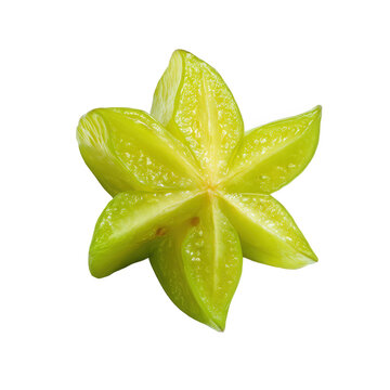 Fresh green starfruit sliced into pieces isolated on transparent background