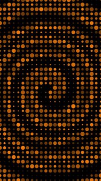 Abstract digital dots spiral pattern orange dynamic loop animated background graphic