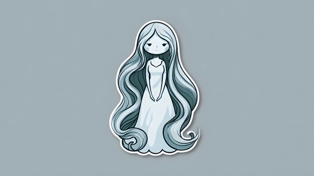 Cute Chibi Ghost Girl with Long Flowing Hair Illustration.