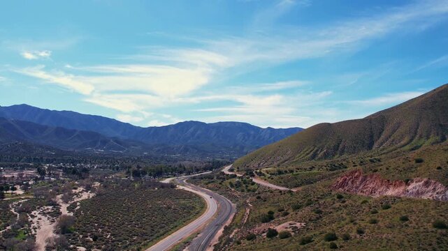 drone footage of mountainous region of soledad canyon in acton, california
