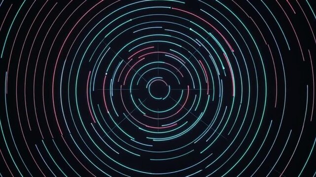 Vibrant neon concentric circles on dark background