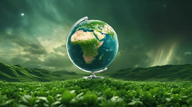 Environment World Earth Day, Green Earth with Environment icons, Earth globe in nature with green energy and ecological environmental concept Generative AI
