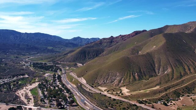drone footage of mountainous region of soledad canyon in acton, california
