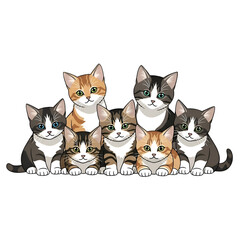 Group of Cartoon Cats Sitting Together.