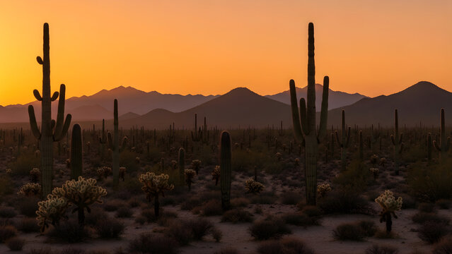 desert sunset saguaro landscape