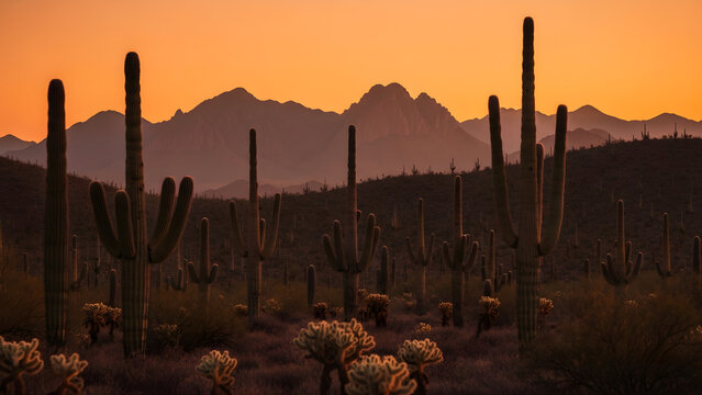 desert sunset saguaro landscape