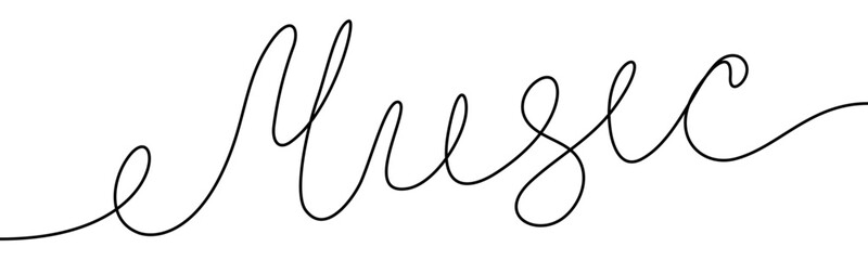 Continuous line vector illustration of the word Music isolated on transparent background. Minimalist one line typography concept related to sound, melody and creative design © RoseStudio