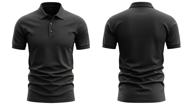 Front and back views of a black polo shirt with a collar and short sleeves, showcasing its design and style, similar to Whisk_ec7000d7ab29c31bfe34a0baee6a52d1dr.png