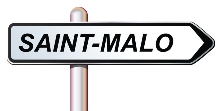 Direction sign on metallic pole for the city of Saint-Malo