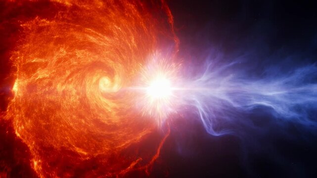 Dramatic celestial event of colliding colorful nebulae creating a brilliant explosion