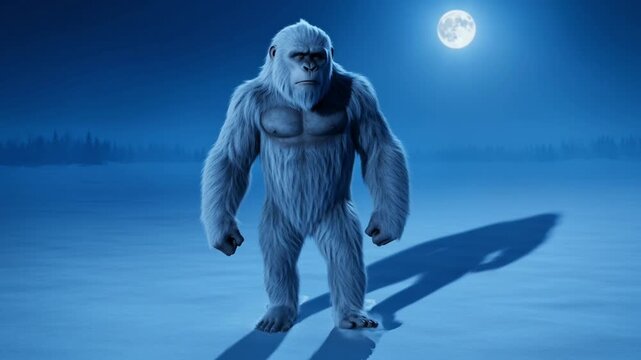 Enigmatic Yeti A Mythical Creature of the Snowy Mountains Under the Moonlight