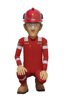 set of industrial worker is pointing down on transparent background.
