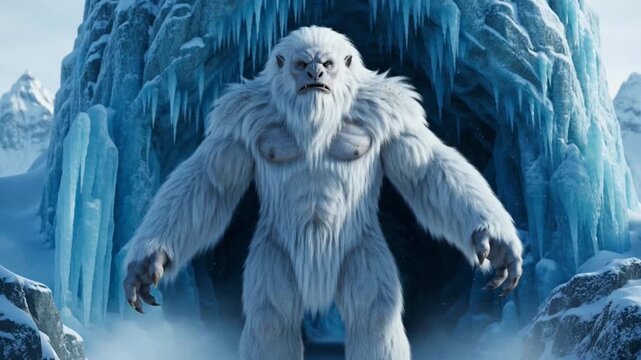 Yeti Creature in Icy Cave, Mythical Cryptid Snowman of the Himalayas