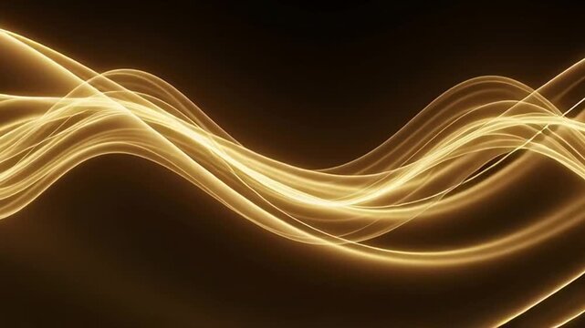 Golden light trails wave dynamically against dark background