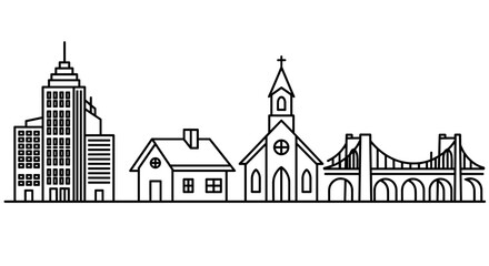 Obraz premium A minimalist vector illustration of a city skyline with various buildings and structures