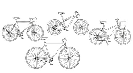 A set of bicycle illustrations in a minimalist line art style
