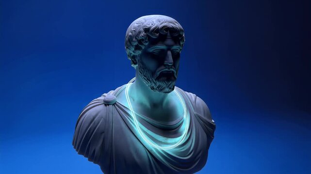 Ancient Greek or Roman marble bust sculpture of a man in classical attire.