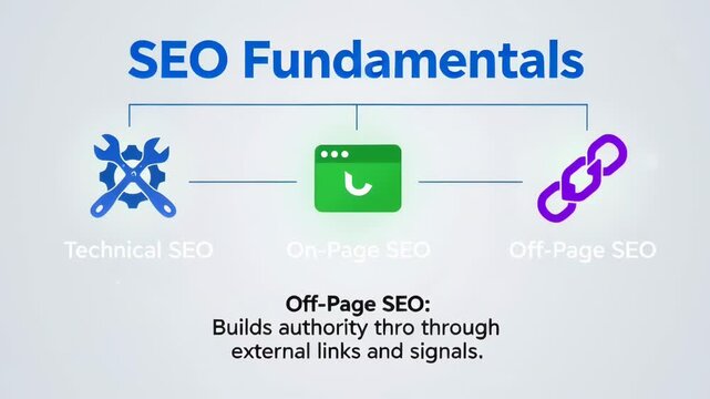 Educational banner illustrating off-page SEO fundamentals and external links concepts.