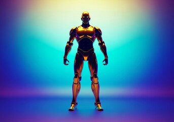 Future-forward robot in a golden hue signifies resilient corporate recovery, illustrating unwavering financial strength and asset security, gold, stability, recovery