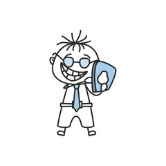 Fototapeta premium Stick Figure Businessman with Book and Glasses Doodle Vector Illustration
